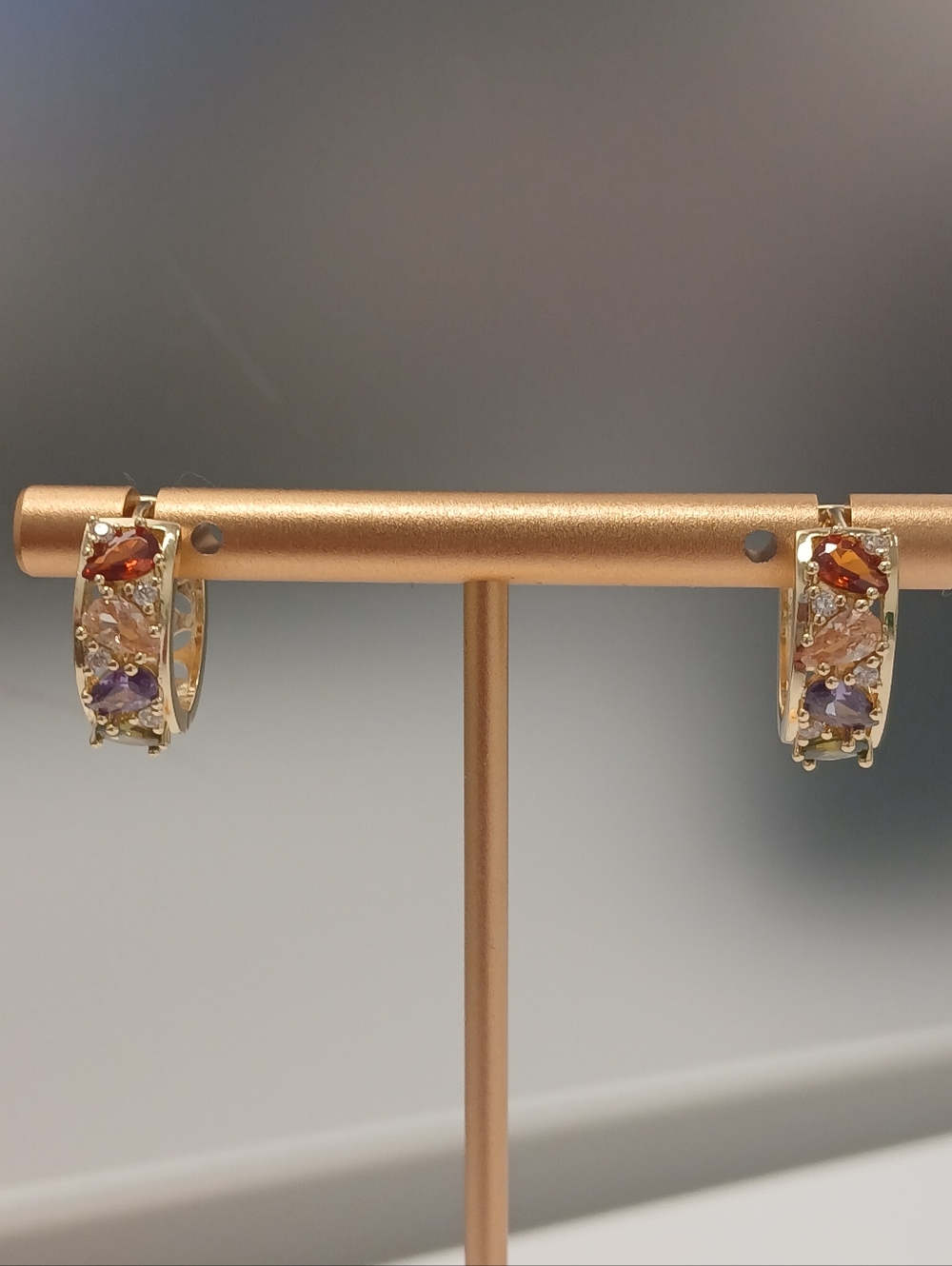 NEW! Pretty Bird Gold Plated Multi-Gemstone Huggie Hoop Earrings